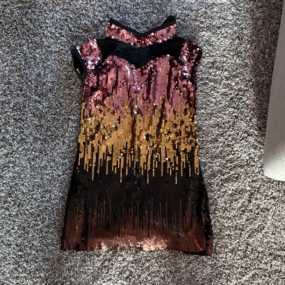Sequin Ombre Mini Dress Dance Costume - Pink, Gold & Black